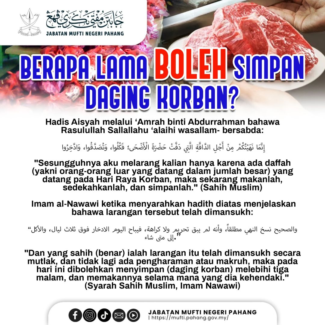 Berapa lama boleh simpan daging korban?